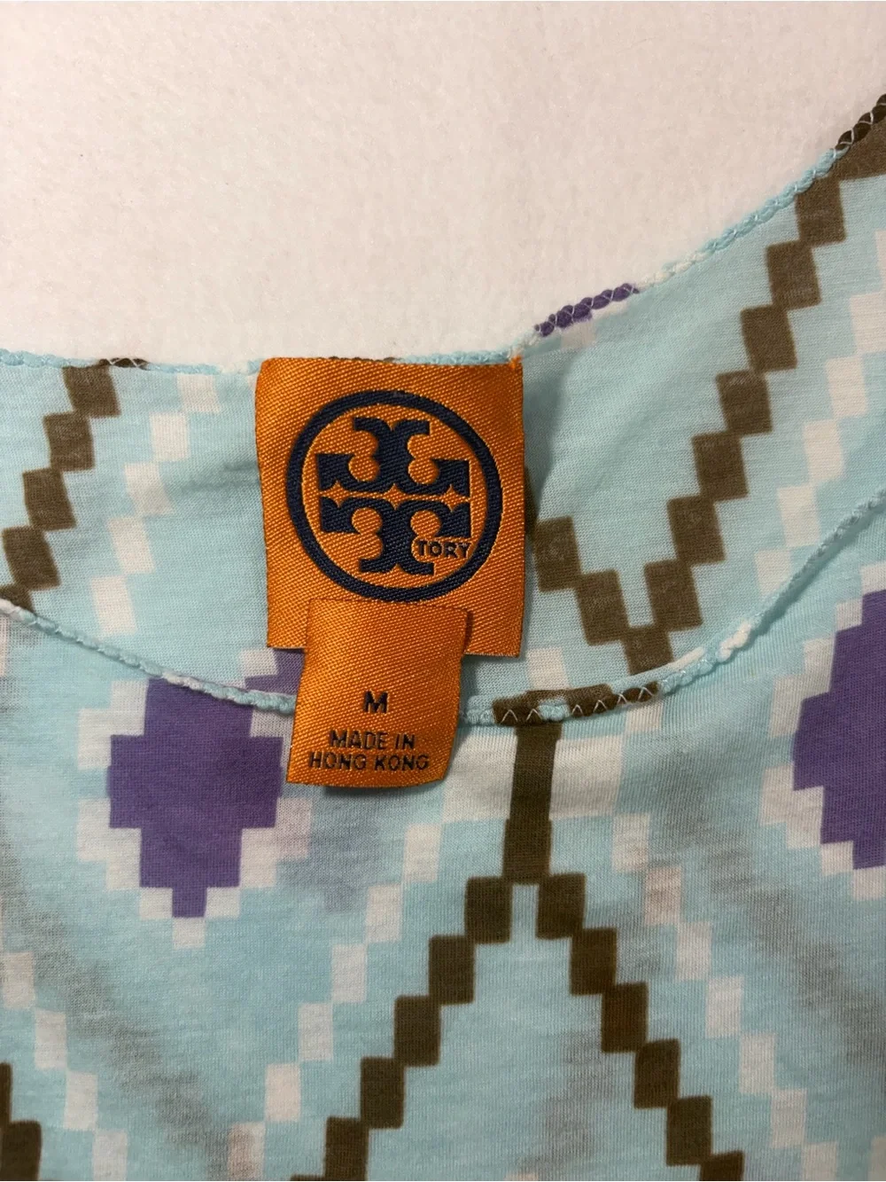 Tory‎ Burch Aqua and Purple Diamond-Print Tank
